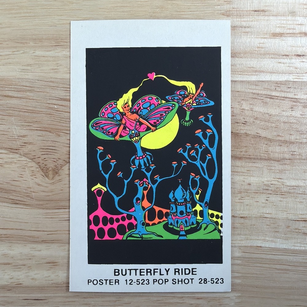 Psychedelic Blacklight Neon Vintage Pop Shot Poster Sticker 4.75x3" BUTTERFLY RI